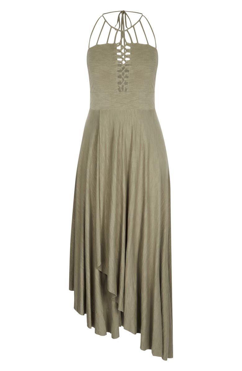 City Chic Strappy Asymmetrical Faux Wrap Halter Maxi Dress, Alternate, color, 