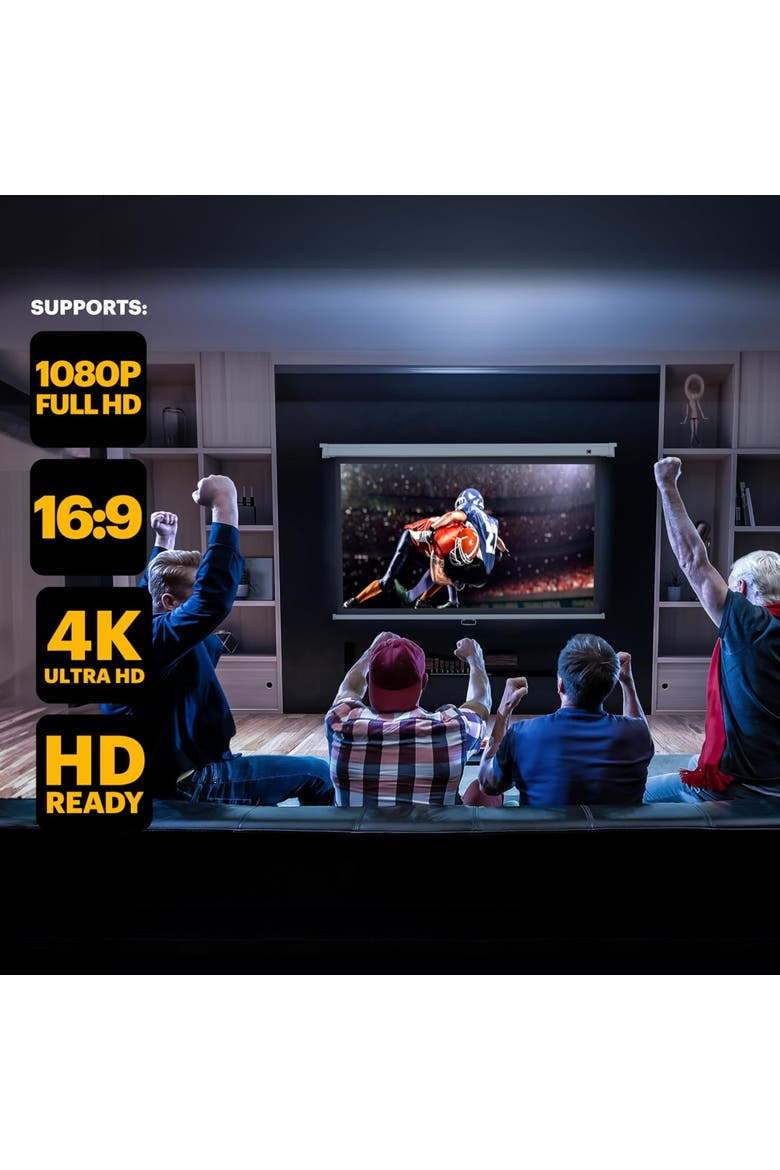 80 Manual Pull Down Projector Screen, Large 169 Retractable Projector Screen, Alternate, color, Black