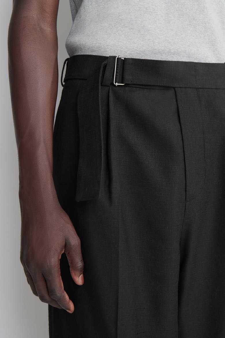 Belted Linen-blend Relaxed-fit Wide-leg Pants, Alternate, color, BLACK
