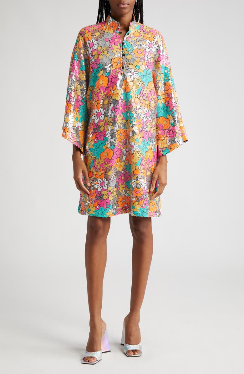 La Vie Style House Floral Sequin Cover-Up Caftan, Main, color, 
