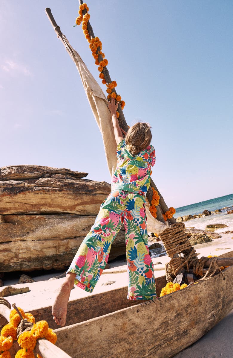 Mini Boden Kids' Nostalgic Frill Fruit Print Cotton Wide Leg Pants, Alternate, color, 