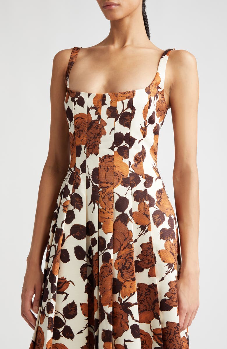 Emilia Wickstead Adele Rose Print Pleated Taffeta Faille Fit & Flare Midi Dress, Alternate, color, 