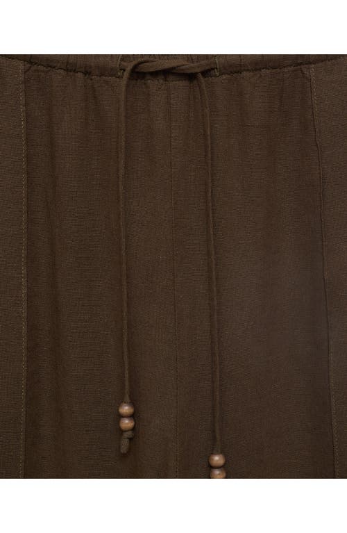 Mango Drawstring Waist Linen Blend Pants In Brown