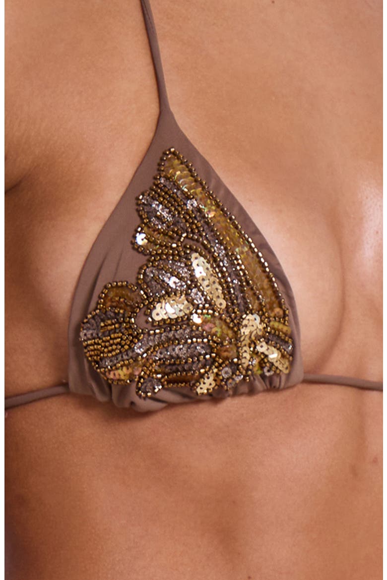 Alula Embellished Butterfly Triangle Bikini Top, Alternate, color, GOLD
