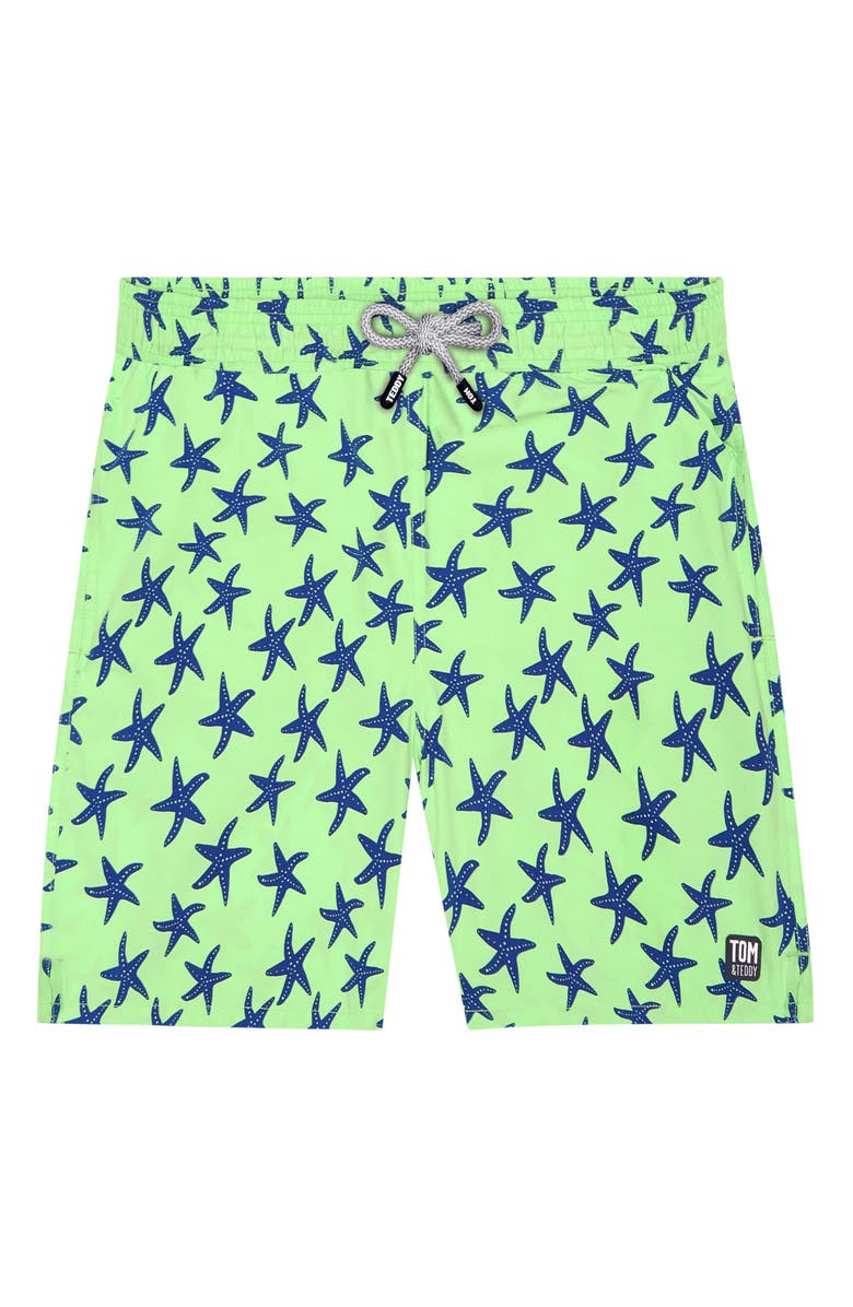 Tom & Teddy Starfish Print Swim Trunks, Alternate, color,