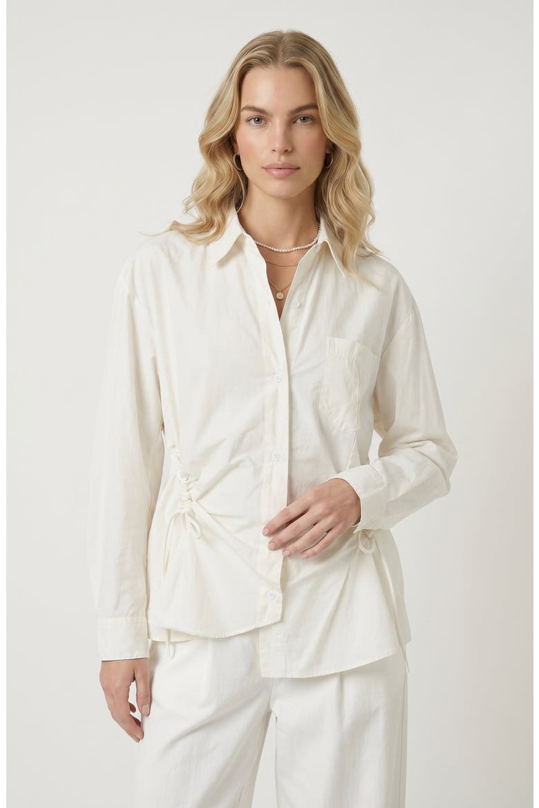Side Drawstring Detail Button-Up Shirt, Main, color, Ivory