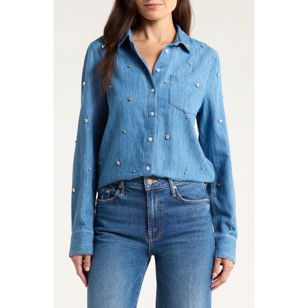 Caslon ® Crystal Embellished Denim Button-up Shirt In Blue