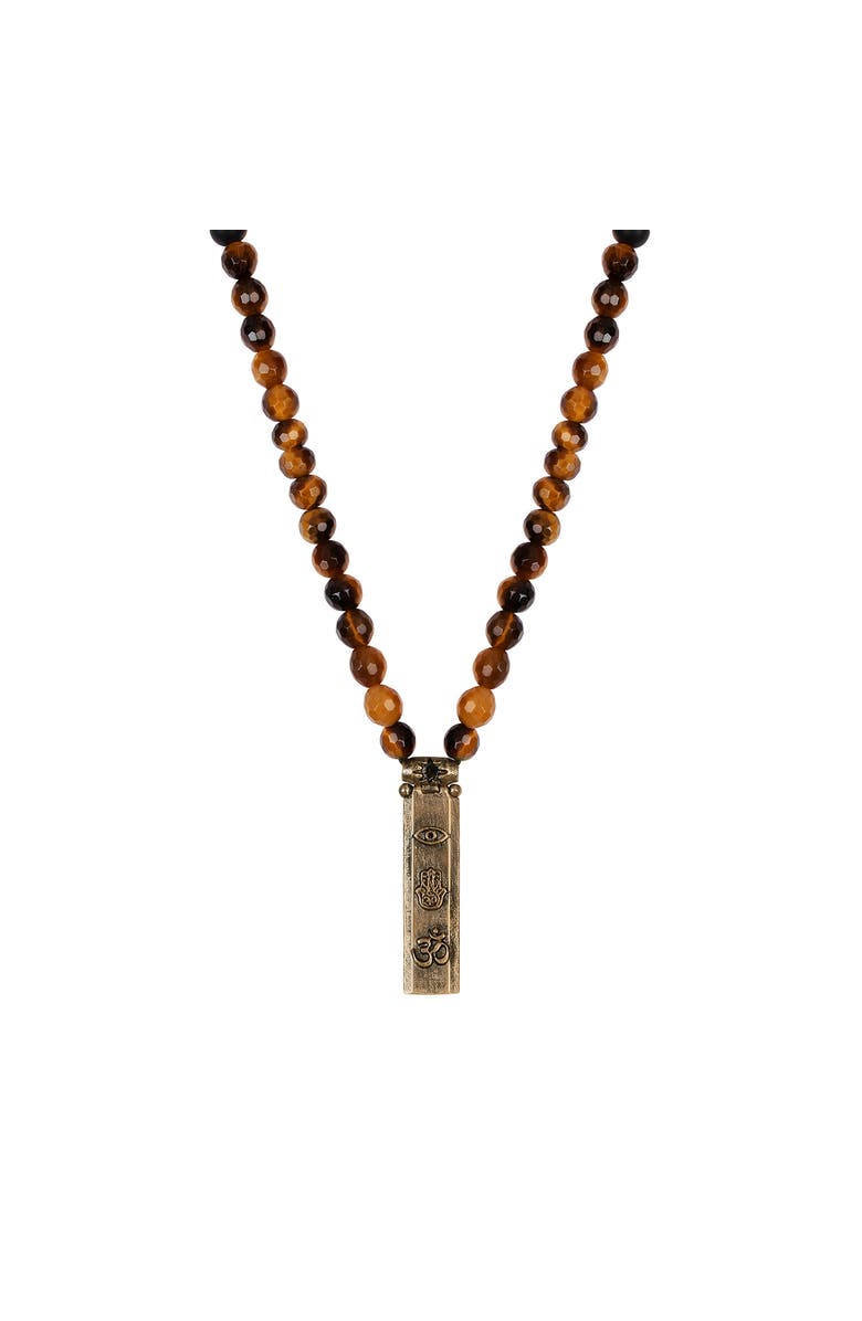Karma and Luck Men's Tiger's Eye Onyx Symbol Necklace Fearless Spirit, Main, color, Brown