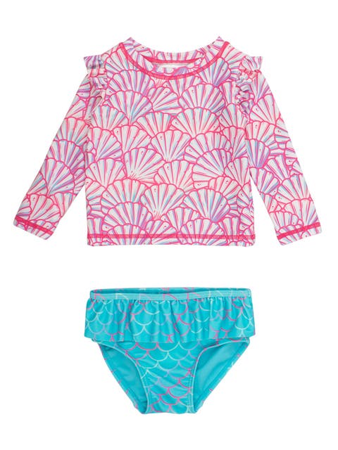 Baby/Toddler Girls UPF50+ Sun Protected Skirted Flutter Long Sleeve Rash Guard Bikini