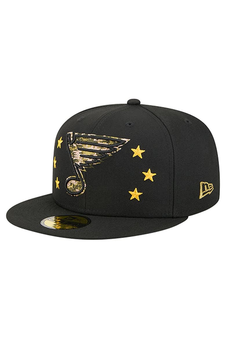 Men's New Era  Black St. Louis Blues Military Appreciation Digital Camo Stars 59FIFTY Fitted Hat, Alternate, color, Black