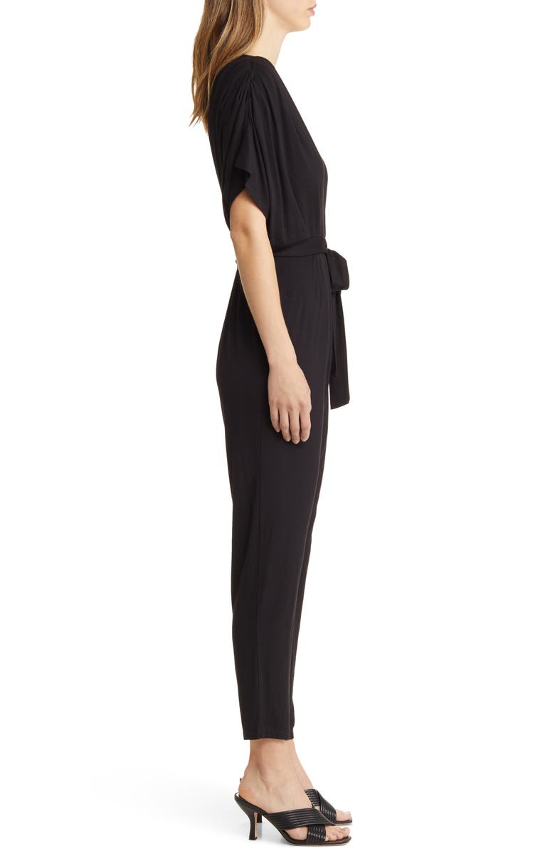 Fraiche by J Pleated Wide Sleeve Knit Jumpsuit, Alternate, color, Black