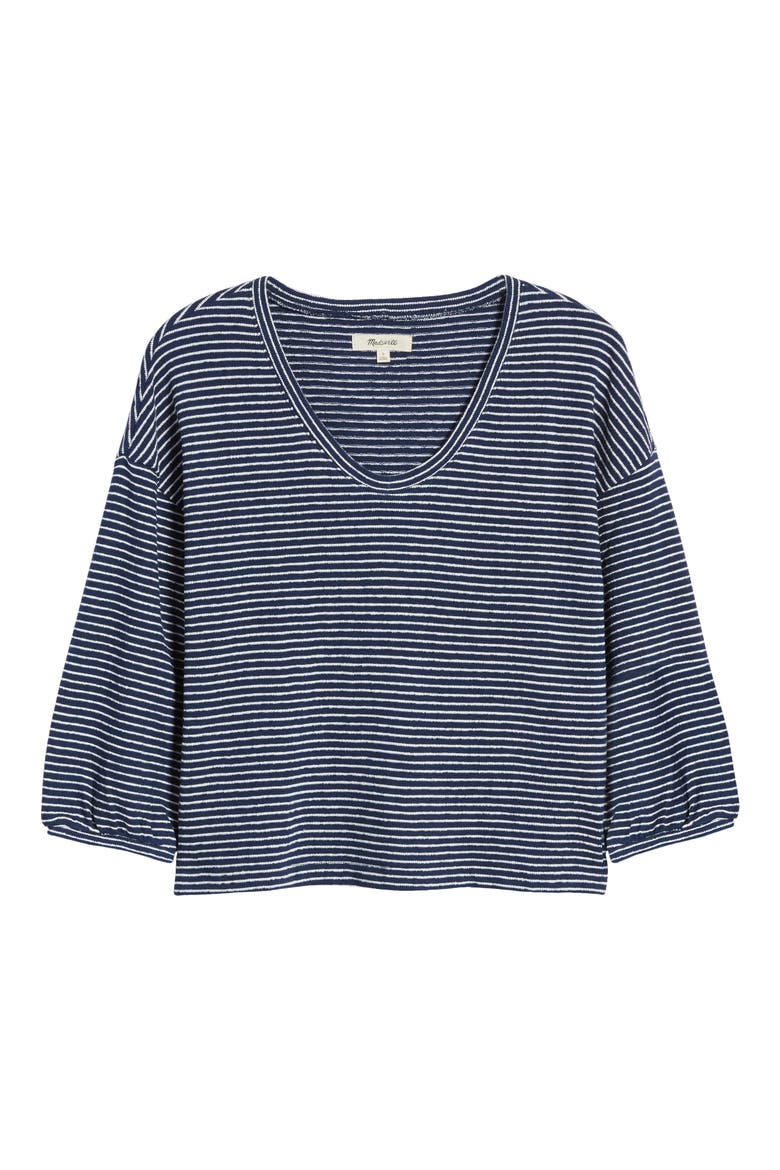 V-Neck Bubble-Sleeve Sweatshirt, Alternate, color, MYSTIQUE STRIPE BENGALI INDIGO