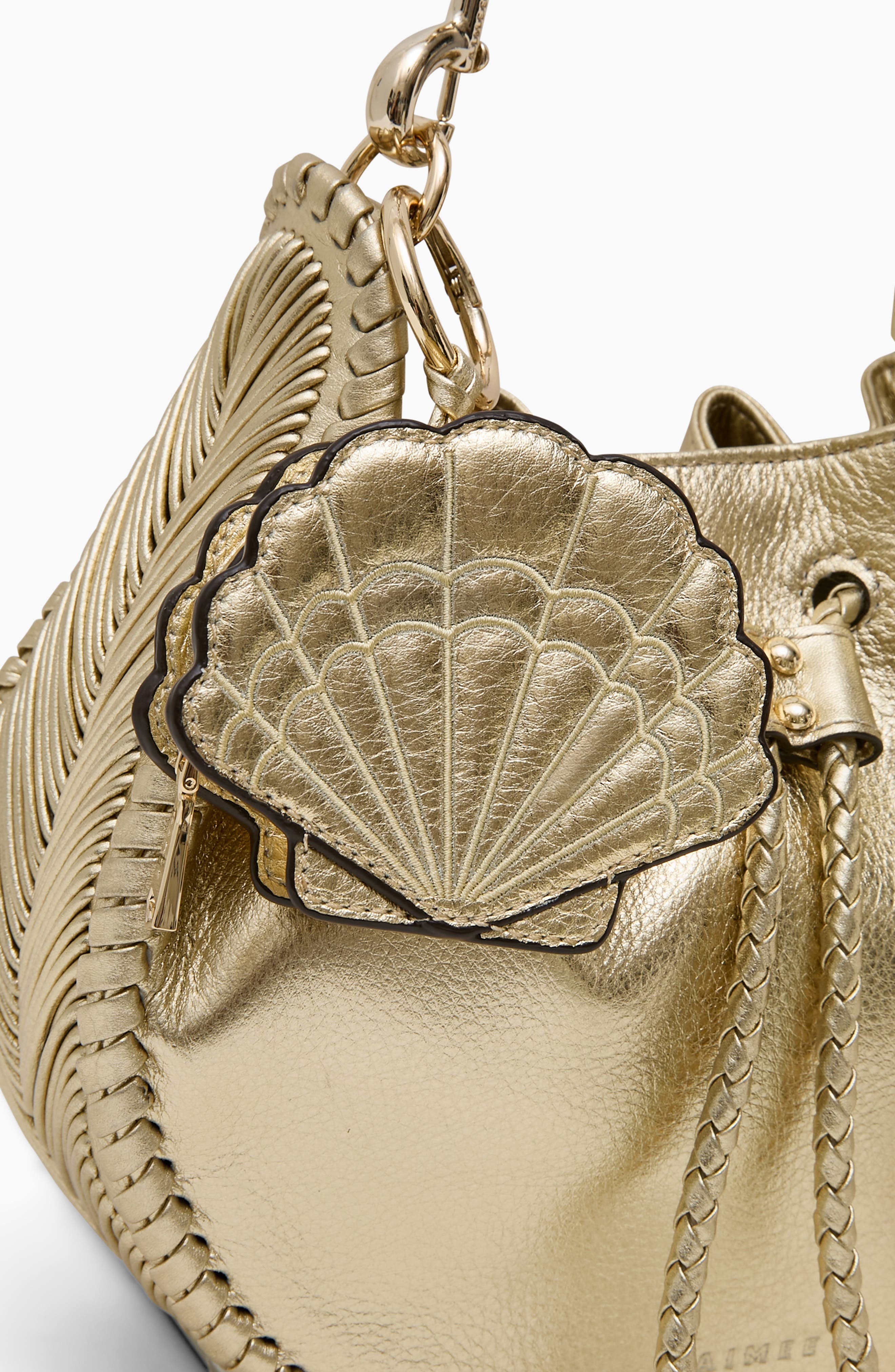 Seashell Metallic Leather Bag Charm, Alternate, color, WARM CHAMPAGNE