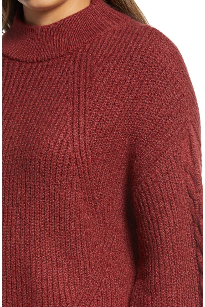 Cable Knit Balloon Sleeve Sweater, Alternate, color, RED POMEGRANATE