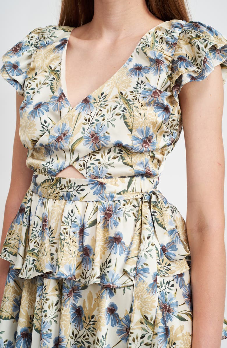 En Saison Dahlia Floral Tiered Cap Sleeve Back Cutout Minidress, Alternate, color, 