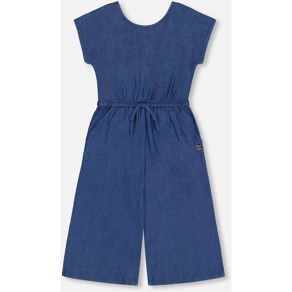 Deux Par Deux Little Girl's Chambray Jumpsuit Navy Blue In Navy Blue