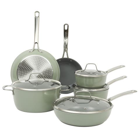 Cool Commune Hard-Anodized Ceramic Nonstick Forged Aluminum Cookware Set with Glass Lids