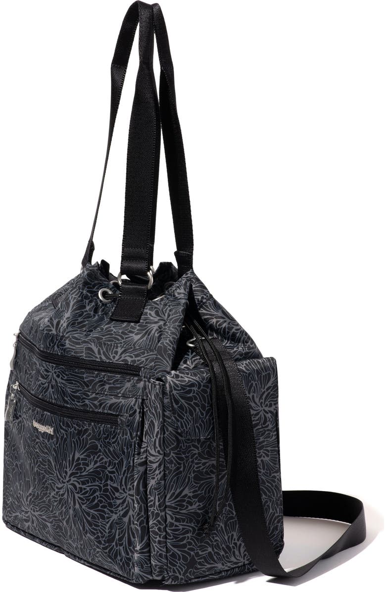 BAGGALLINI Modern Everywhere Drawstring Crossbody Bucket Bag, Alternate, color, Midnight Blossom Print