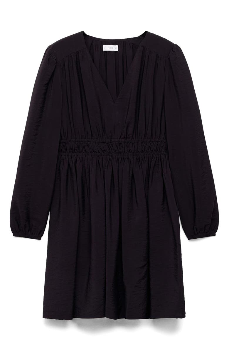 MANGO TEEN Smocked Waist Long Sleeve Dress, Main, color, Navy