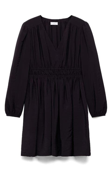 Smocked Waist Long Sleeve Dress