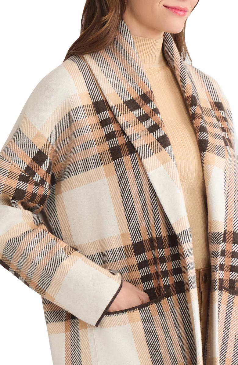 Jones New York Shawl Collar Plaid Coat, Alternate, color, Coffee Bean Multi