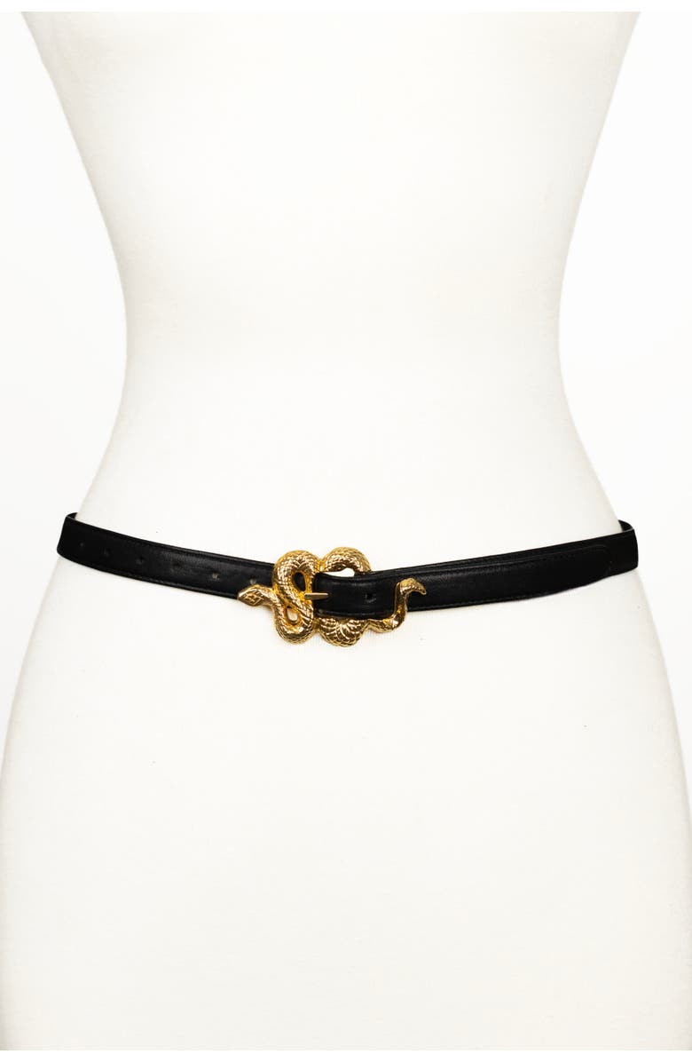 Raina Belts Small Snake Buckle Leather Belt, Alternate, color, Black