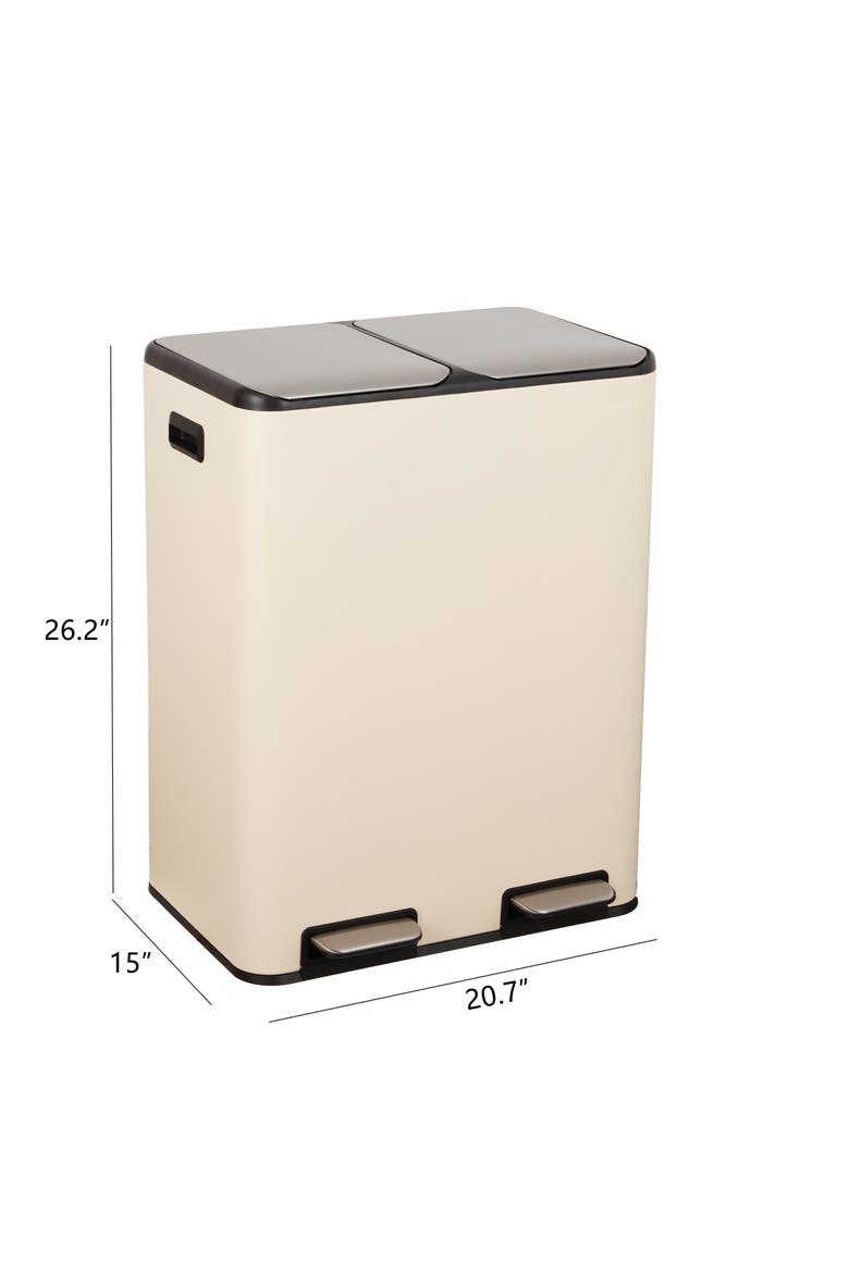 Zipple Rectangular Dual Compartment Recycling Step Pedal Trash Can with Soft-Close Double Lids, Alternate, color, Limestone Beige
