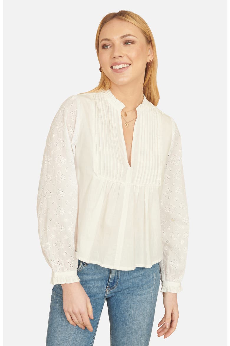 Pleated Cotton Bib Shirt, Main, color, White