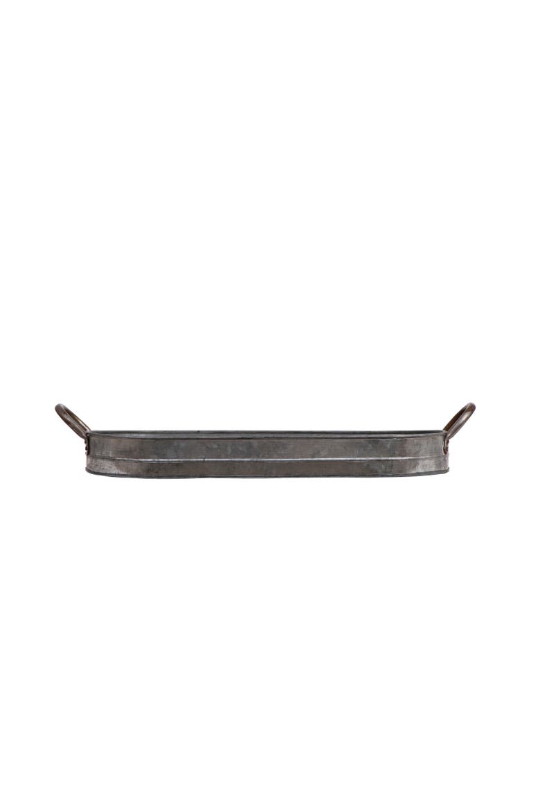 Oval Galvanized Metal Tray with Handles, Main, color, Silver