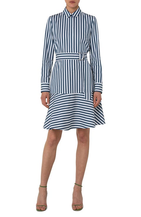 Stripe Cotton Flare Hem Shirtdress