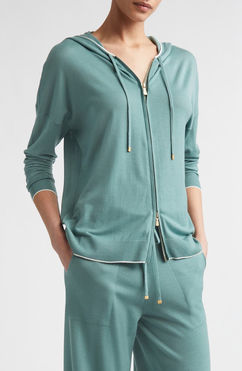 Eleventy Avalon Travel Merino Wool Full Zip Hoodie, Main, color, White/Jade