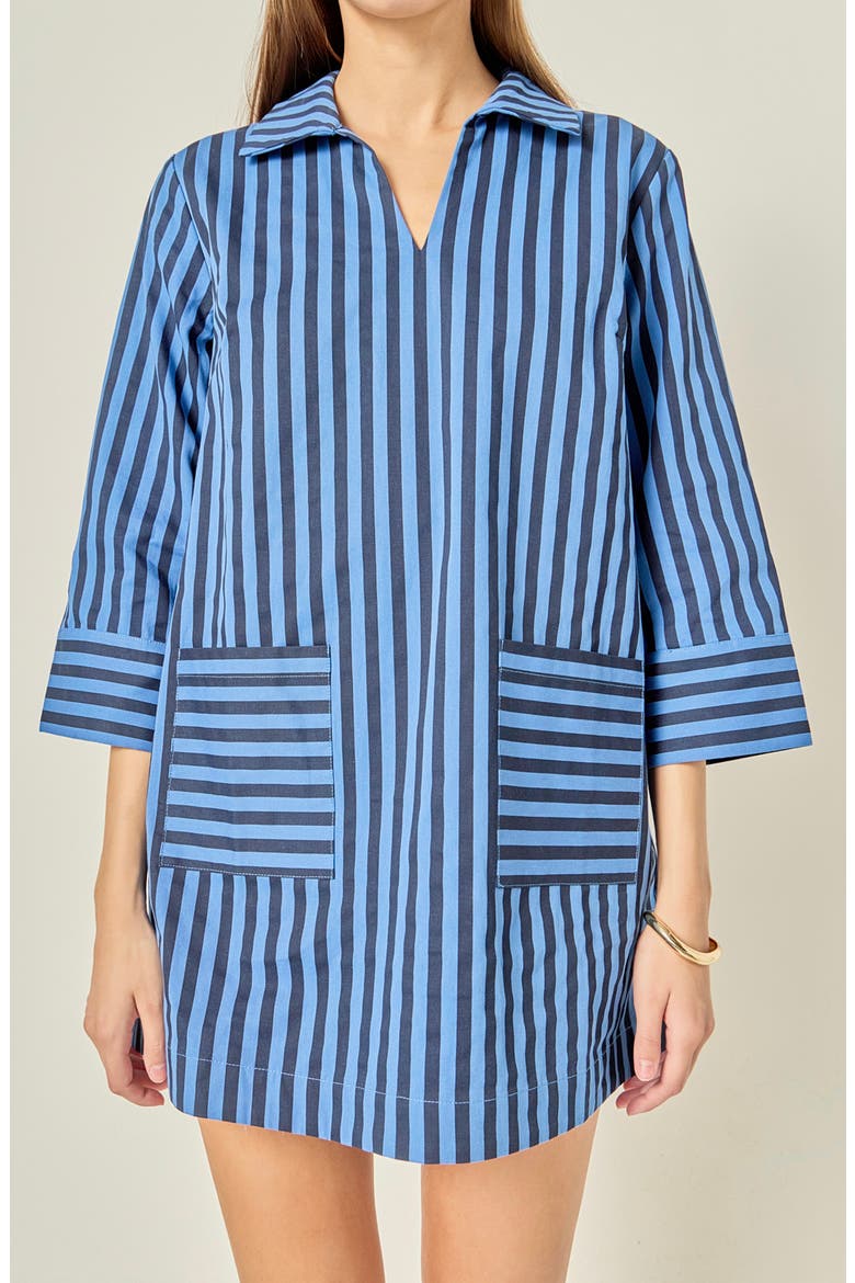 Striped Kaftan Collar Minidress, Alternate, color, NAVY/ BLUE