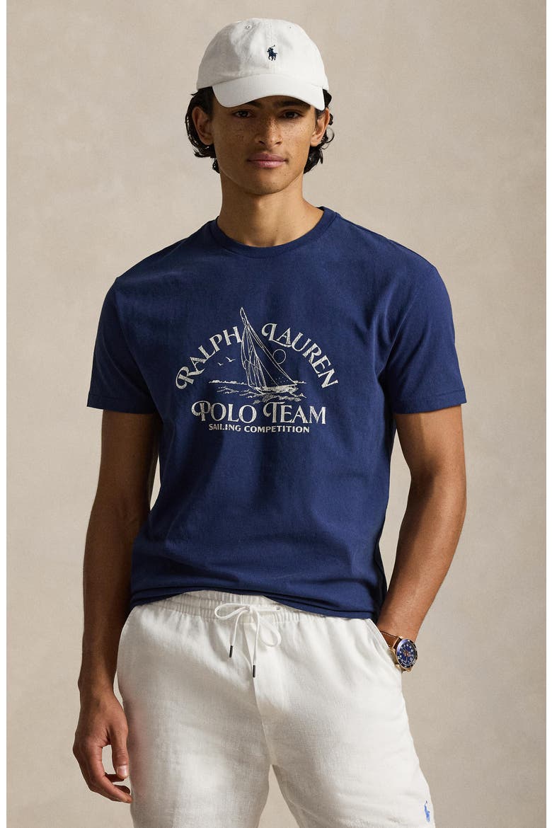 Classic Fit Polo Team Cotton Graphic T-Shirt, Alternate, color, DARK COBALT