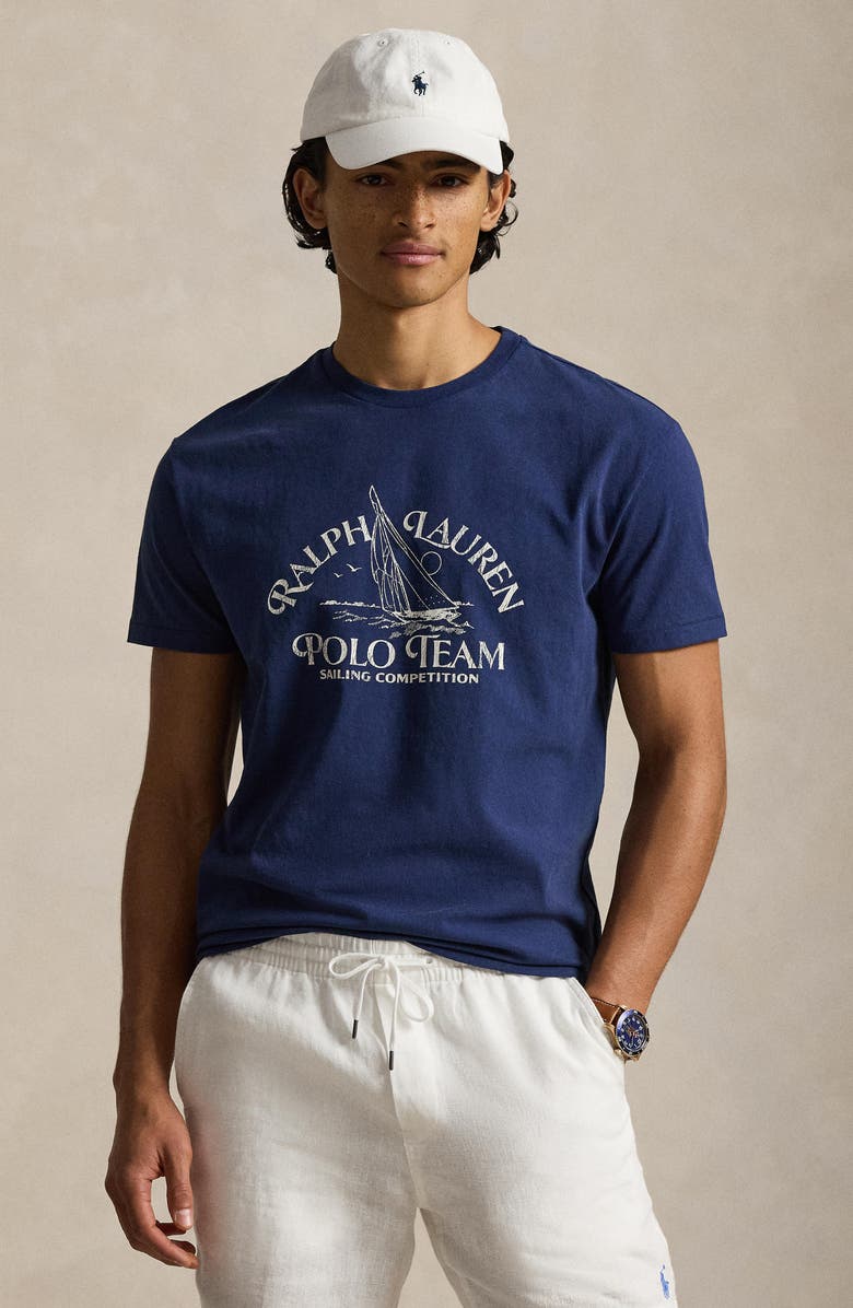 Polo Ralph Lauren Classic Fit Polo Team Cotton Graphic T-Shirt, Alternate, color, Dark Cobalt