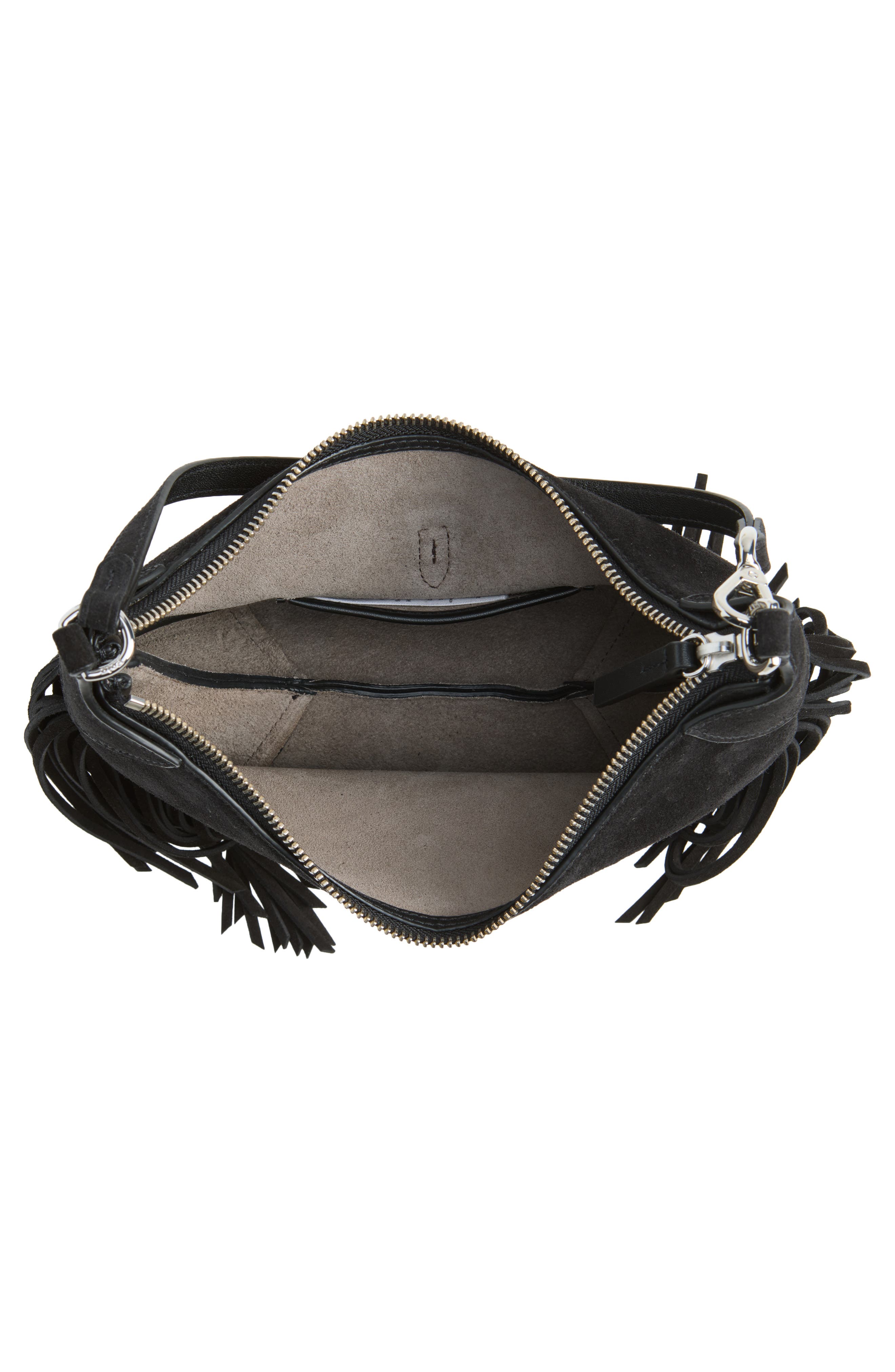 Fringe Suede Hobo Bag, Alternate, color, BLACK