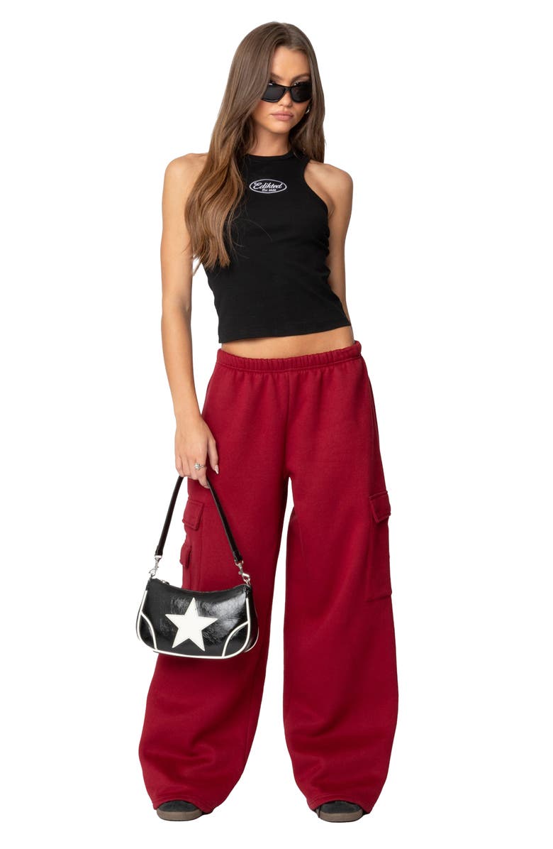 EDIKTED Wide Leg Cargo Sweatpants, Alternate, color, Burgundy