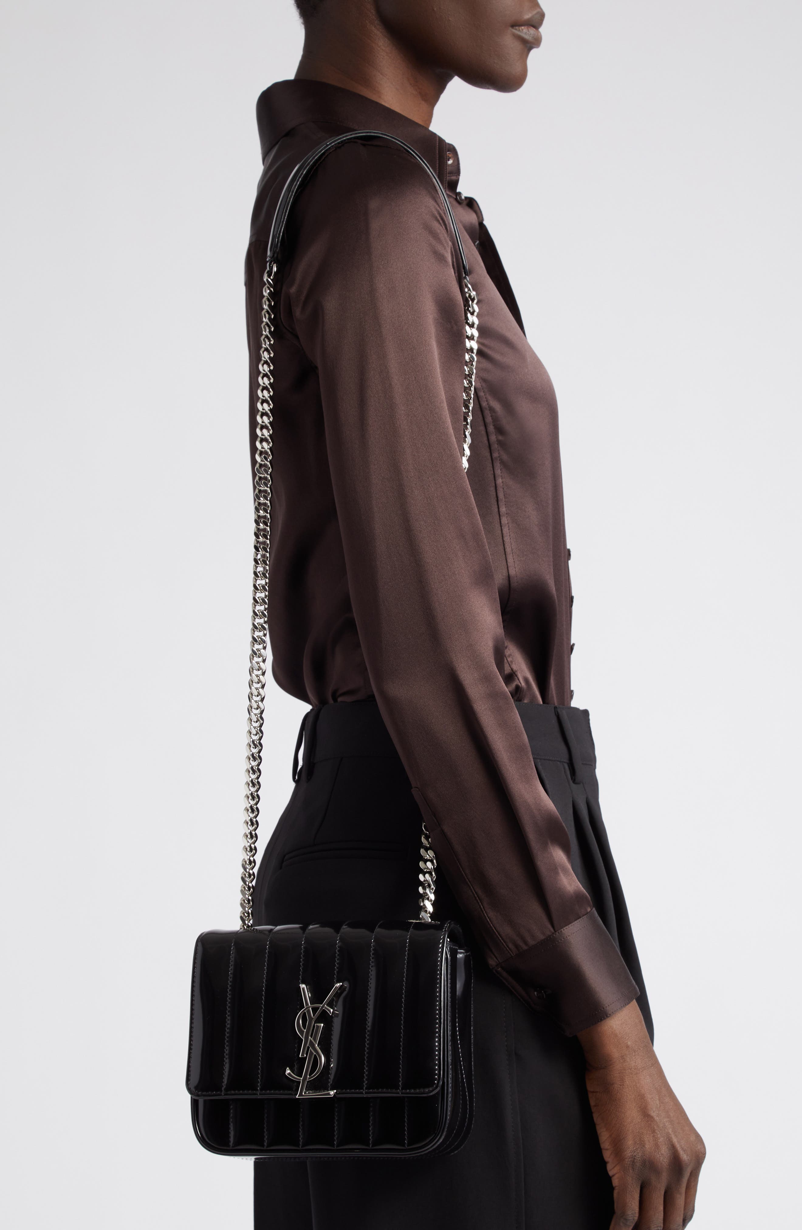 Saint Laurent Small Vicky Quilted Crossbody Bag, Alternate, color, 