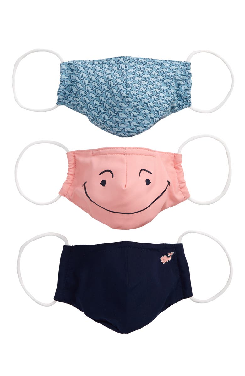vineyard vines Whale Assorted 3-Pack Kids' Face Masks, Main, color, 