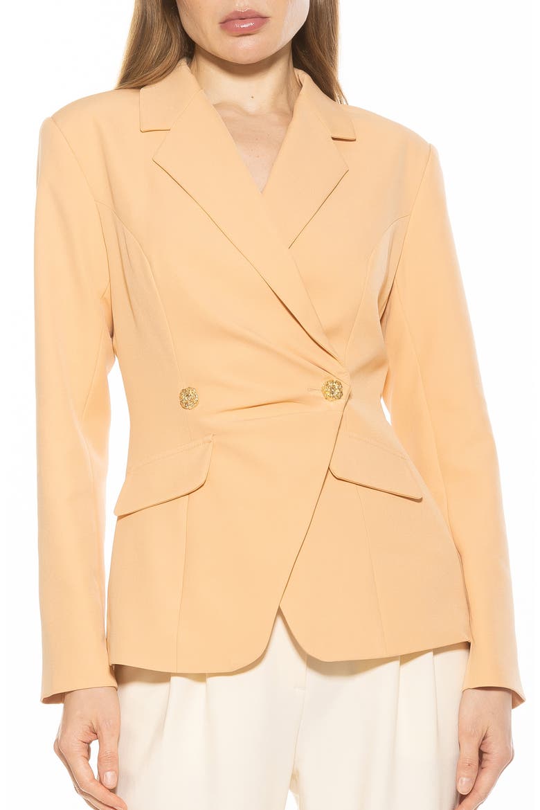 Tansy Drape Double Breasted Blazer, Main, color, ALMOND