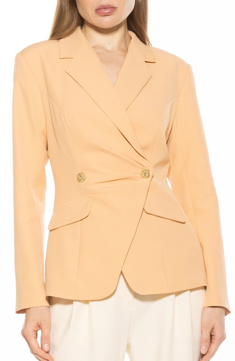 Alexia Admor Tansy Drape Double Breasted Blazer, Main, color, Almond