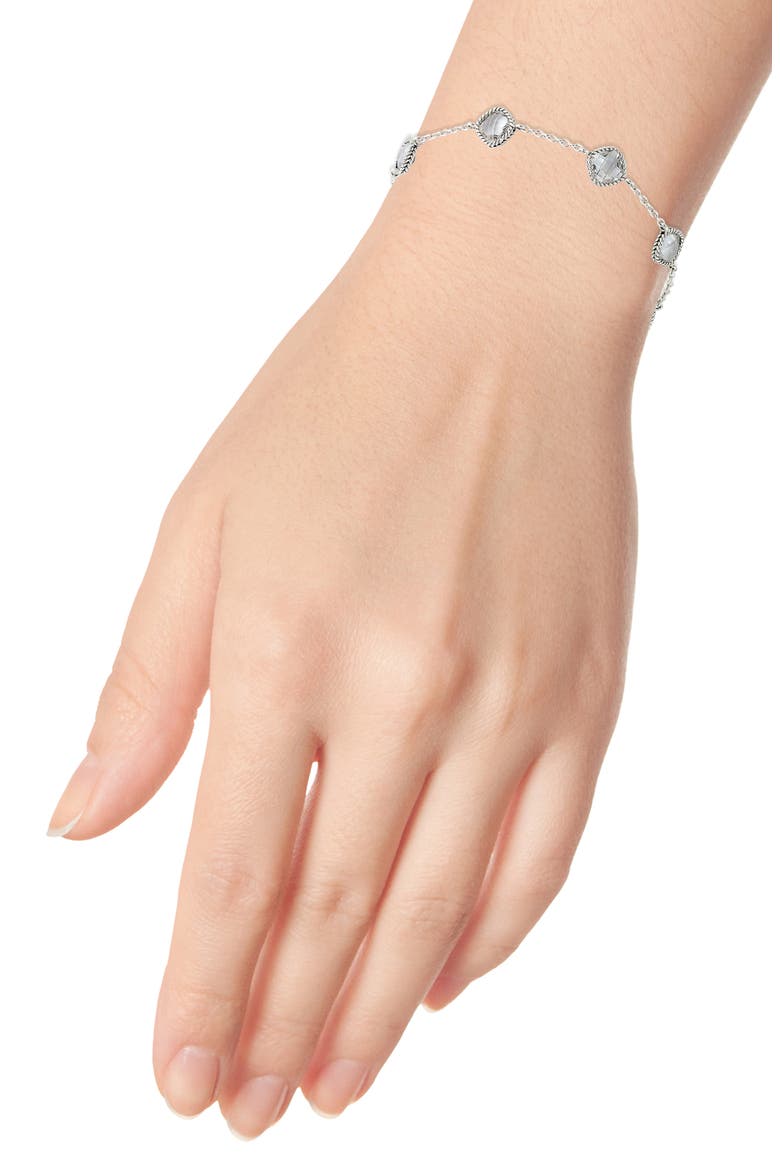 Sterling Silver Cushion Cut Semi-Precious Stone Station Bracelet, Alternate, color, WHITE