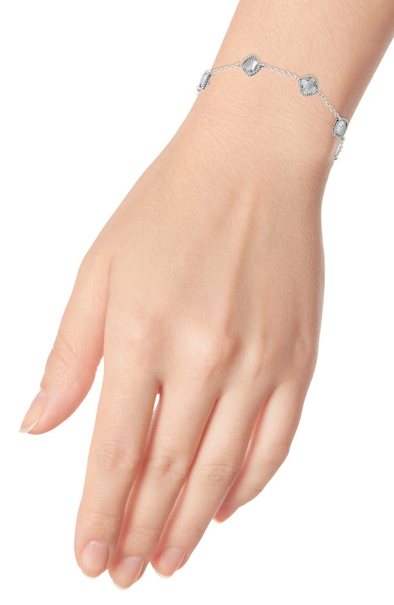 SAMUEL B. Sterling Silver Cushion Cut Semi-Precious Stone Station Bracelet, Alternate, color, White