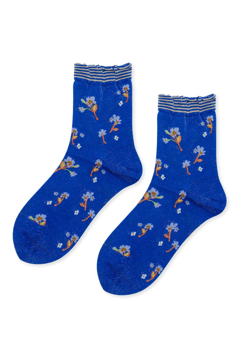 Lumiesta Flora Crew Socks, Main, color, COBALT