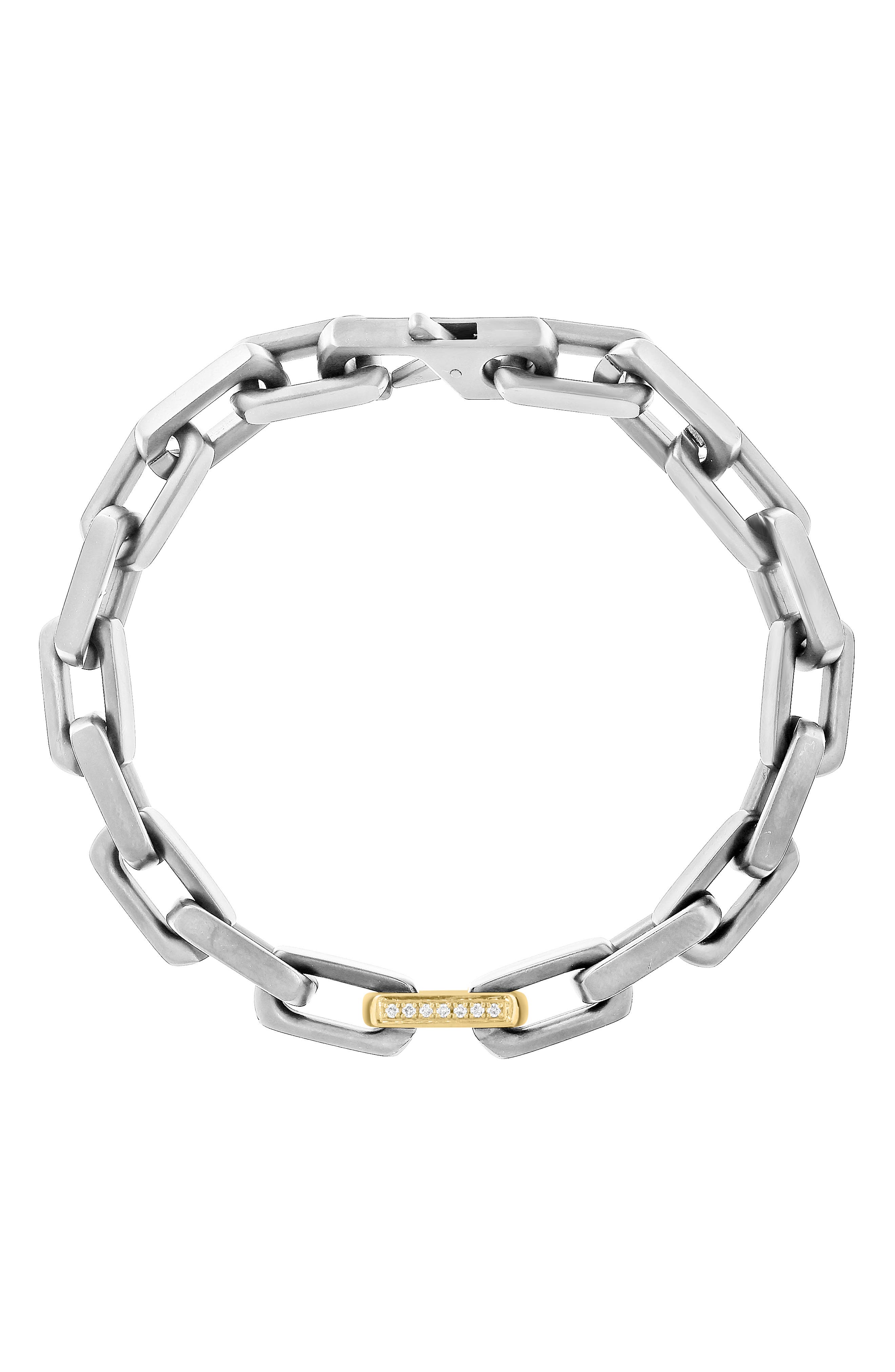 Mixed Metal Diamond Accent Link Chain Bracelet