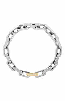 Mixed Metal Diamond Accent Link Chain Bracelet