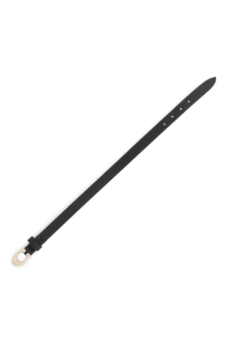 Pavé C Buckle Leather Bracelet, Alternate, color, BLACK