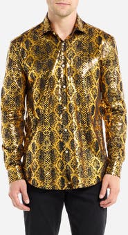 OppoSuits Modern Tailored Fit Shiny Snake Wrinkle Resistant Button-Up Shirt