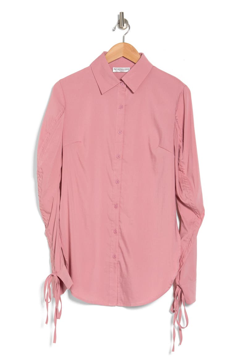 Ruched Sleeve Button-Up Shirt, Alternate, color, PINK