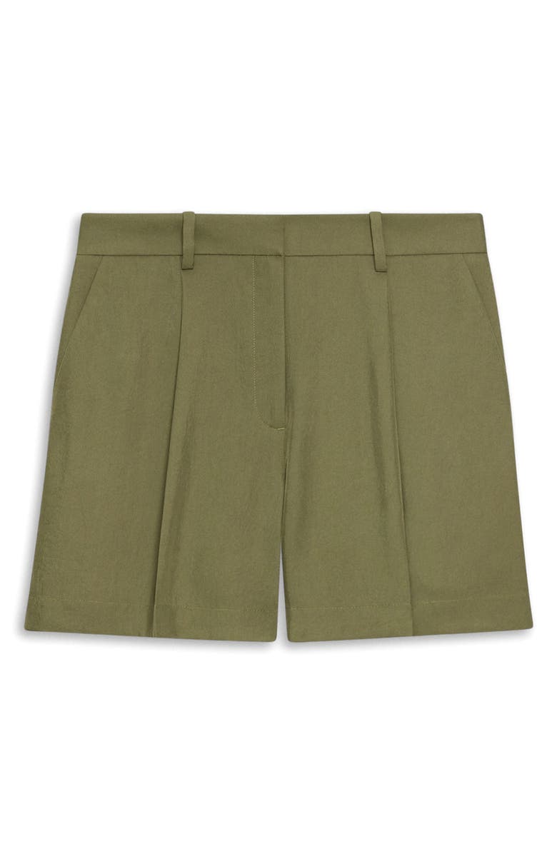 Theory Pleated Shorts, Alternate, color, Forest Moss