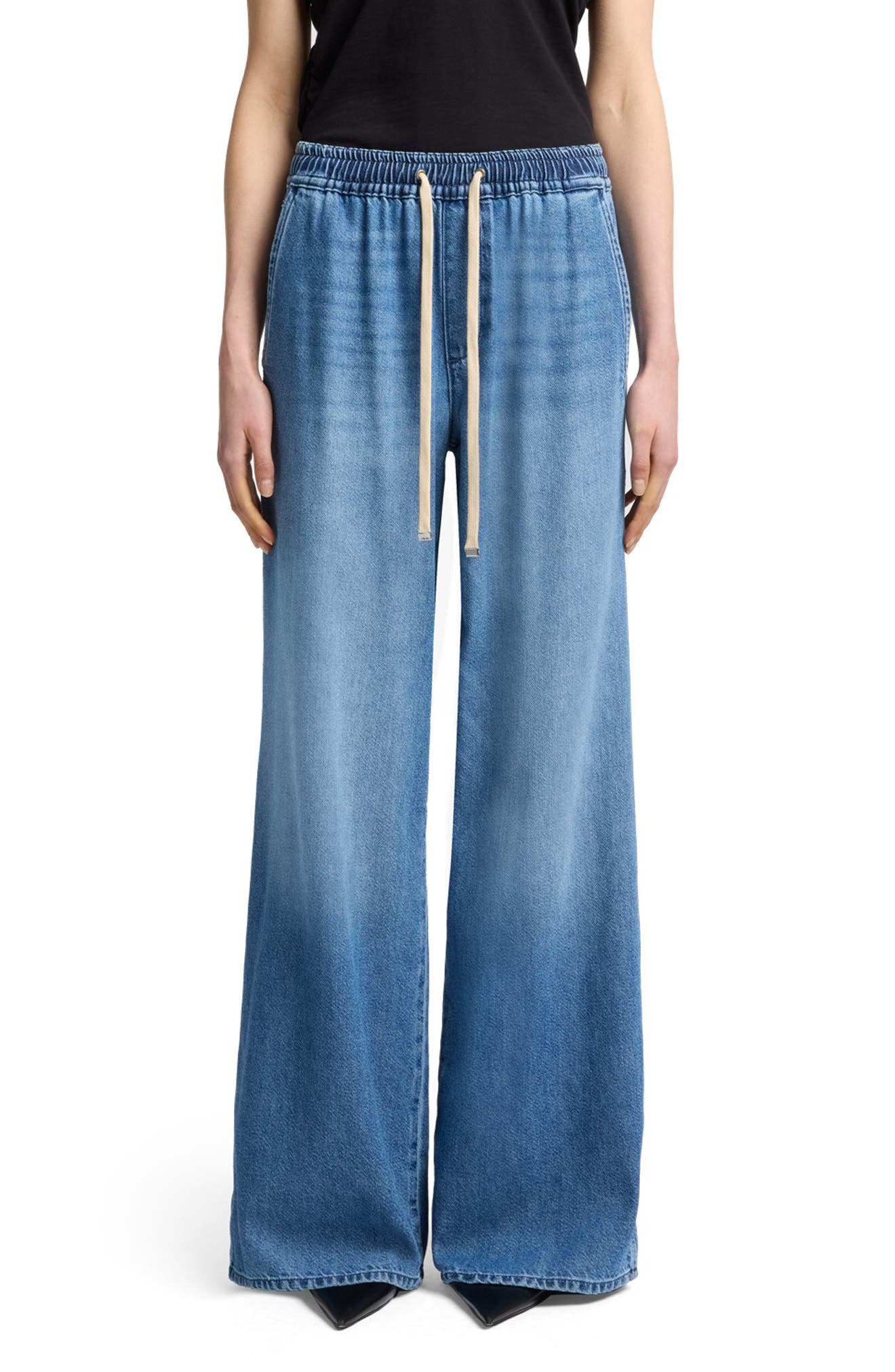 7 For All Mankind Pull-on High Waist Wide Leg Jeans In Blue